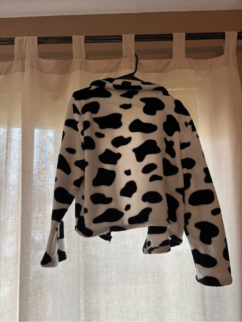 Faux Fur Cow Print Zip Jacket - Black & White - Picture 2 of 3